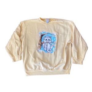 Basic Edition Vintage Cat Snow Sweatshirt Large Yellow